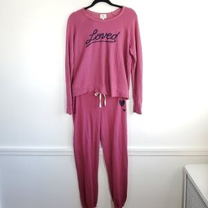 New Sundry Loved Sweatshirt & Hearts Valentine's Jogger Sweatpants Set NWT 0/XS